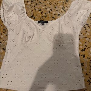 Ambiance White Eyelet Puff Sleeve V-Neck Top